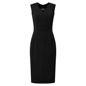 Women's Sleeveless Pencil Dress Choker V Neck Work Knee Length Dress Black